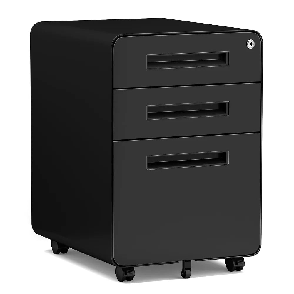 Mlezan Mobile 3-Drawer Filing Cabinet: Lockable, Under-Desk Design with Wheels. Fits A4/Letter/Legal Hanging Files, Ideal for Home Office Storage.