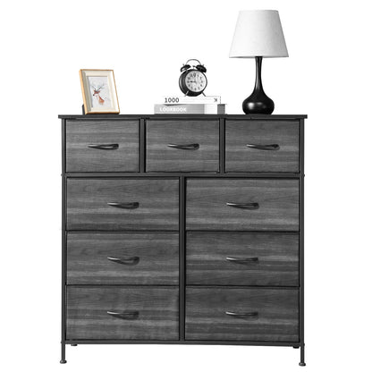 PAPROOS Fabric Dressers for Bedroom, 9 Drawer, Black Wood Grain