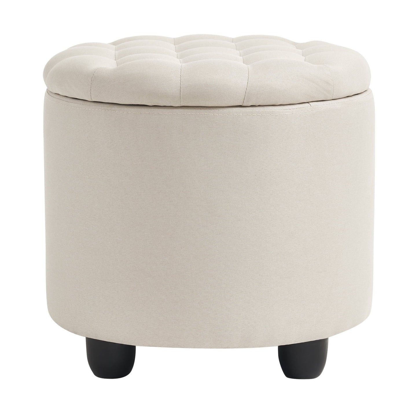 Furniliving Upholstered Round Storage Ottoman Large Tufted Ottoman with Removable Lid Footrest Stool for Living Room, Bedroom, Beige