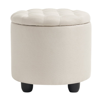 Furniliving Upholstered Round Storage Ottoman Large Tufted Ottoman with Removable Lid Footrest Stool for Living Room, Bedroom, Beige
