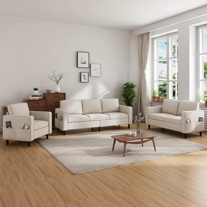 Mjkone 78" Linen Sectional Couches Set , L-Shaped Sofa with Storage Ottoman and Loveset Sofa and Armchair