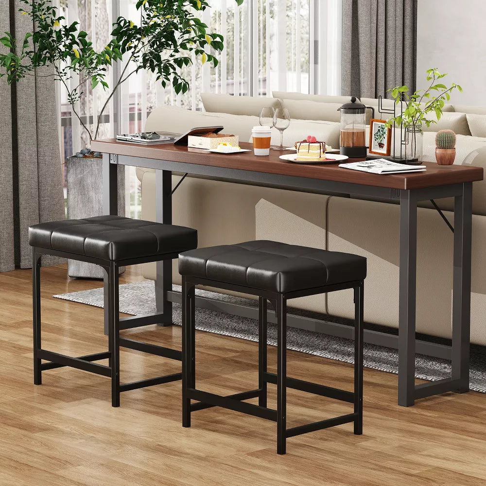 DOMETOUR 2 Pack Vanity Stool Chair, Modern Faux Leather Small Makeup Bench Sturdy Metal Vanity Foot Stool for Makeup Room Bedroom