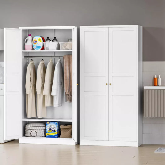 Mlezan 72" Wardrobe: 2 Doors, Hanging Rod, Metal Cabinet for Bedroom, Laundry, or Office. Perfect for Clothing Storage and Organization.