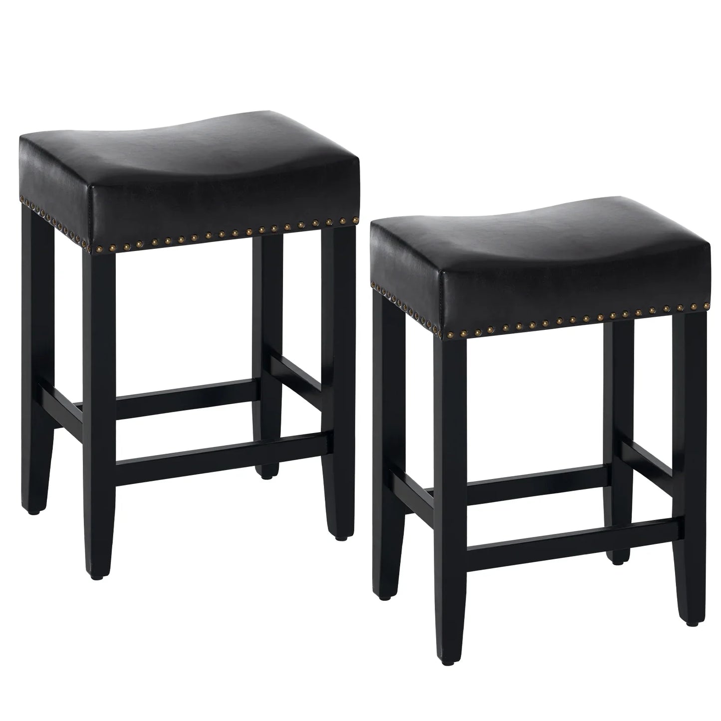 Furniliving Modern Backless Counter Stool Rubber Wood Saddle Seat Stool Kitchen Counter Bar Stool,Set of 2,Black