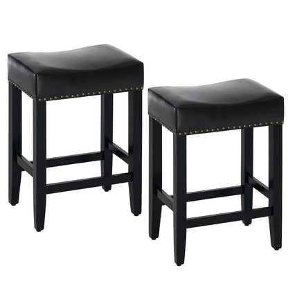 Furniliving Modern Backless Counter Stool Rubber Wood Saddle Seat Stool Kitchen Counter Bar Stool,Set of 2,Black