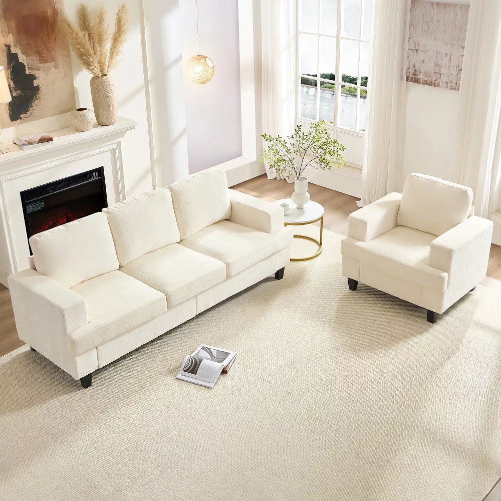 Mjkone 82" Width 2 Piece Living Room Sofa Set, 3 Seat Sofa with Armchair, Modular Sectional Couch Furniture Sets