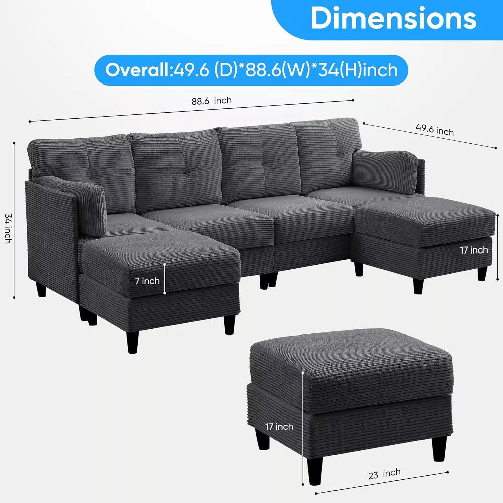 Mjkone 89" U Shaped Sectional Couches with Storage Ottoman