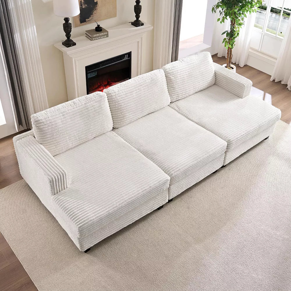 Modern Corduroy Fabric Convertible Modular 3-Seater Sofa Couch For Living Room