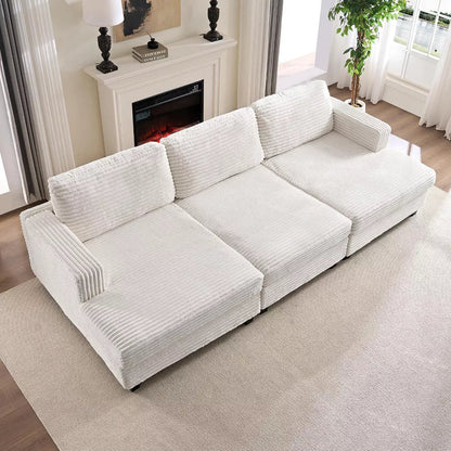 Modern Corduroy Fabric Convertible Modular 3-Seater Sofa Couch For Living Room