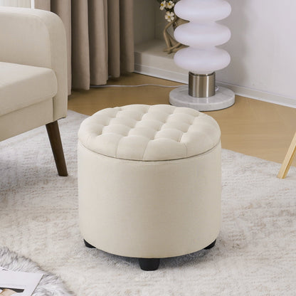 Furniliving Upholstered Round Storage Ottoman Large Tufted Ottoman with Removable Lid Footrest Stool for Living Room, Bedroom, Beige