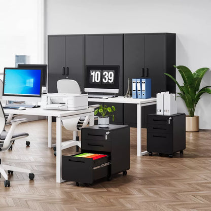 Mlezan Mobile 3-Drawer Filing Cabinet: Lockable, Under-Desk Design with Wheels. Fits A4/Letter/Legal Hanging Files, Ideal for Home Office Storage.