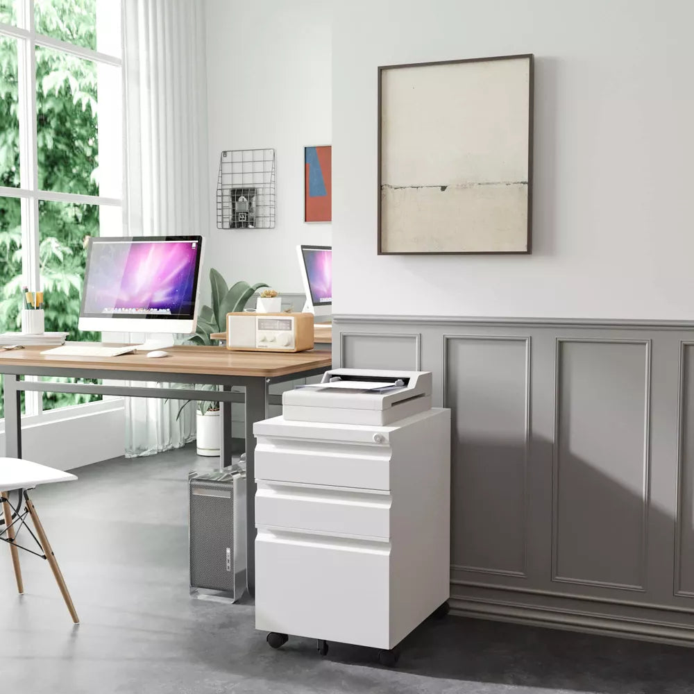 Mlezan Drawer File Cabinet: Mobile, Lockable, with Wheels. Fully Assembled, Metal Cabinet for A4/Letter/Legal Files, Under-Desk Storage.