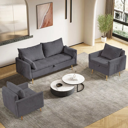 Furniliving 2 Seat Fabric Sofas with 2 Pillow, Modern Small Loveseat Sofa, Upholstered Button Tufted Sofa Couch, Gray