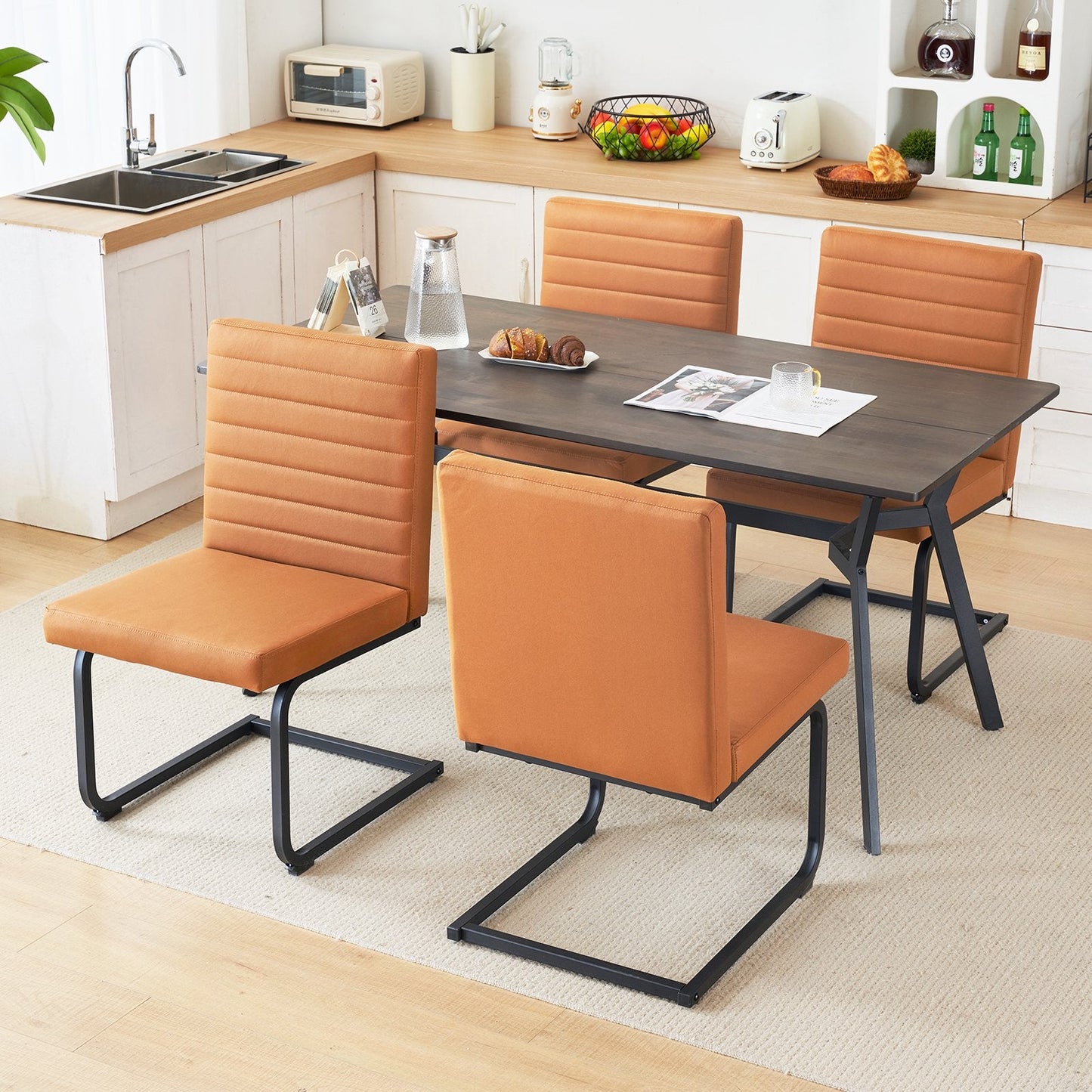 Furniliving Modern Dining Chairs Set of 2, Upholstered Kitchen Chairs with Metal Legs, Armless Accent Chairs for Dining Room Living Room, Bedroom, Brown