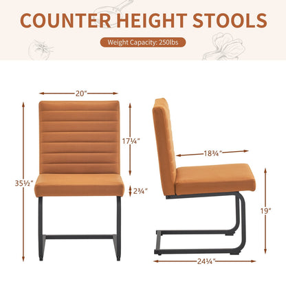 Furniliving Modern Dining Chairs Set of 2, Upholstered Kitchen Chairs with Metal Legs, Armless Accent Chairs for Dining Room Living Room, Bedroom, Brown