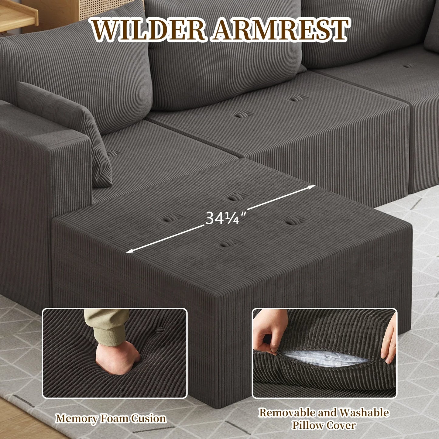 Furniliving 104.25" Modular Sectional Sofa, L-Shape Large Sectional Sofas, Cloud Sectional Sleeper Couch for Living Room, Bedroom, No Assembly Required, Gray