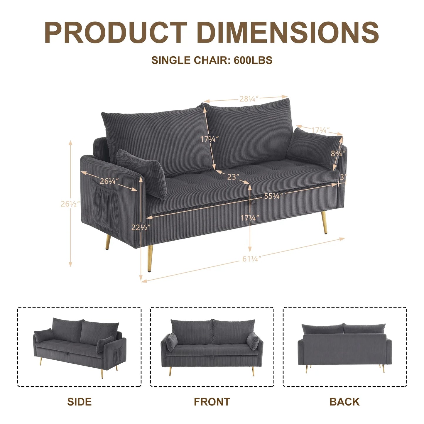 Furniliving 2 Seat Fabric Sofas with 2 Pillow, Modern Small Loveseat Sofa, Upholstered Button Tufted Sofa Couch, Gray