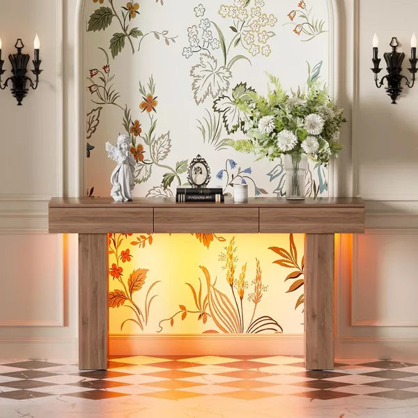 PAKASEPT 63" Extra Long Console Table with 3 Drawers, Wooden Narrow Entryway Table, for Hallway, Living Room