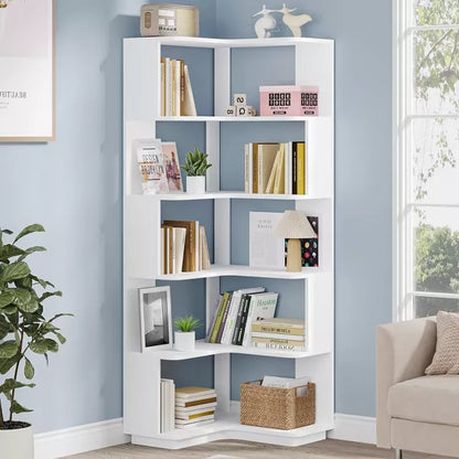 Tribesigns 64.9" Corner Bookshelf, 6-Tier Bookcase with Anti-Drop Panel, Freestanding L-Shaped Storage Display Shelf
