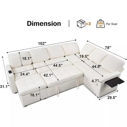 Vipbear 7-Seat Modular Sectional Sleeper Sofa with Pull-Out Bed, Reclining Backrest, USB Ports, Table, LED Lights & Storage Seats,Gray