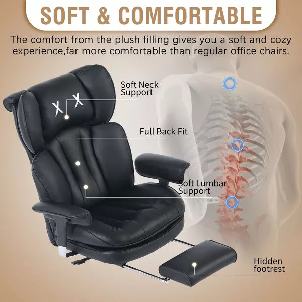 Efomao Ergonomic Big and Tall Office Chair, High Back PU Leahter Computer Chair, Wide Seat Executive Desk Chair with Footrest and Lumbar Support