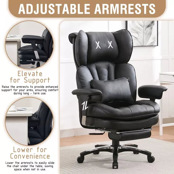 Efomao Ergonomic Big and Tall Office Chair, High Back PU Leahter Computer Chair, Wide Seat Executive Desk Chair with Footrest and Lumbar Support