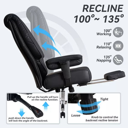Efomao Big and Tall Ergonomic Office Chair 400lbs, Leather High Back Executive Desk Chair with Footrest