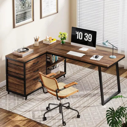 Tribesigns L-Shaped Computer Desk with 3 Drawers
