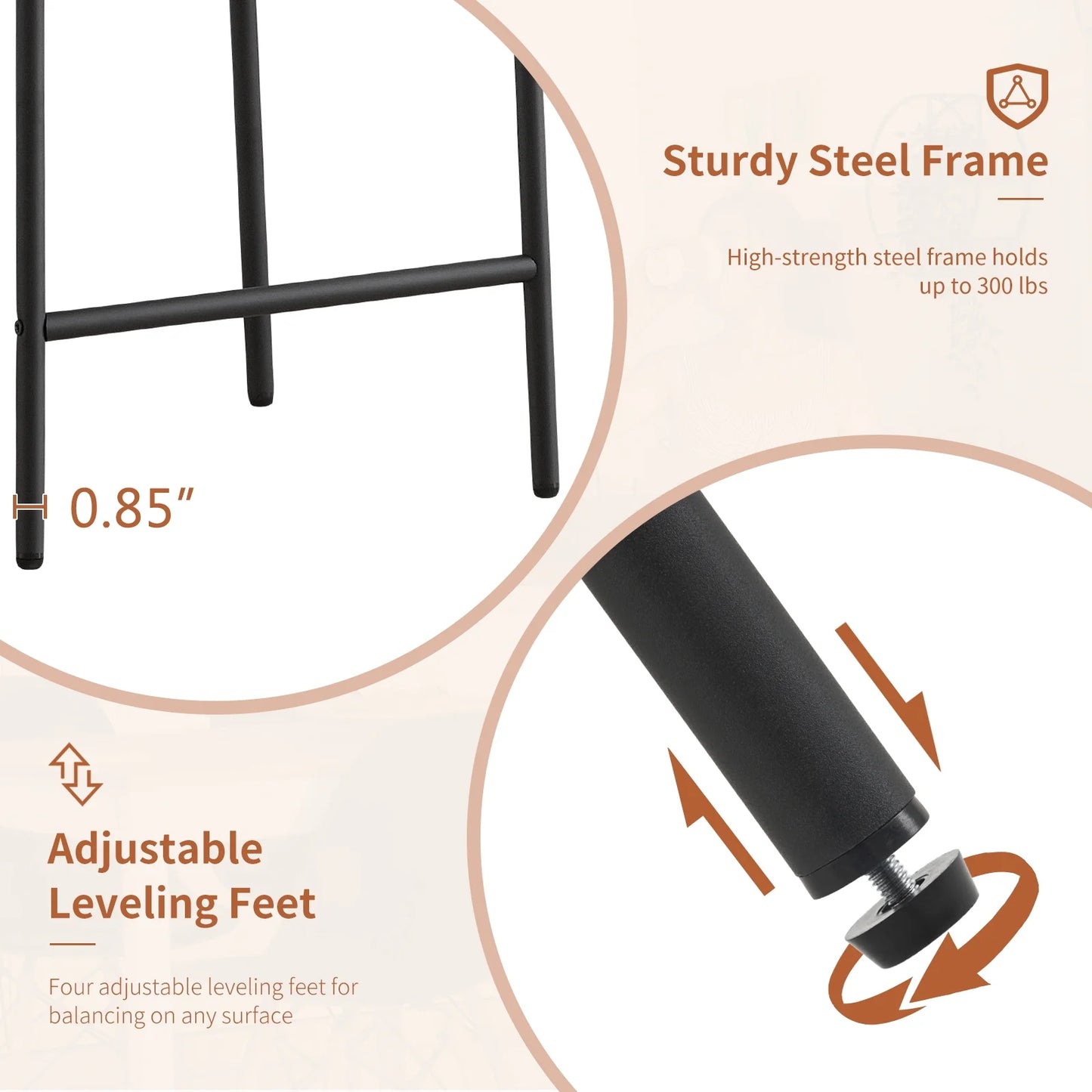 Furniliving Bar Stools Set of 2, Modern Counter Height Bar Stools with Back, Upholstered Bar Height Barstools for Kitchen Counter/Home Bar/Dining Room, Ivory White