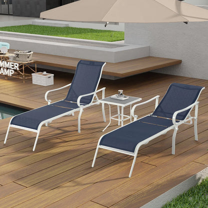 Seizeen Chaise Lounge Chair, 3-Piece Lawn Pool Chair Foldable, Outdoor Textilene Sun Recliner w/ 5 Adjustable Backrest, Heavy-duty Steel Frame, Blue