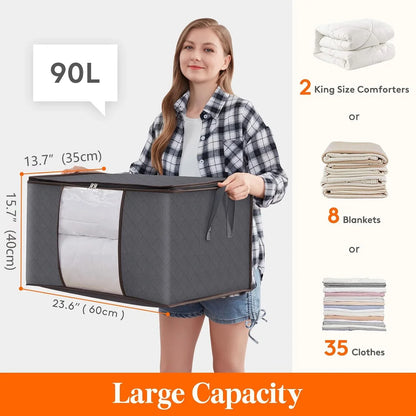 Uiz Merueh 6 Pack Clothes Storage Bags, 24 Gallon Storage Containers with Reinforced Handle Sturdy Zipper, Closet Storage for Blanket Comforter Pillow Bedding
