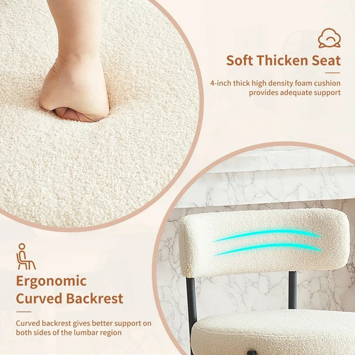 Furniliving Bar Stools Set of 2, Modern Counter Height Bar Stools with Back, Upholstered Bar Height Barstools for Kitchen Counter/Home Bar/Dining Room, Ivory White